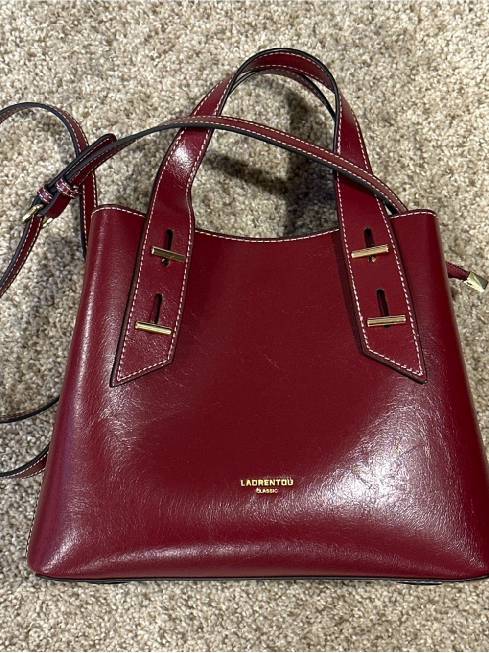L. Adrientou Classic Burgundy Shoulder Bag